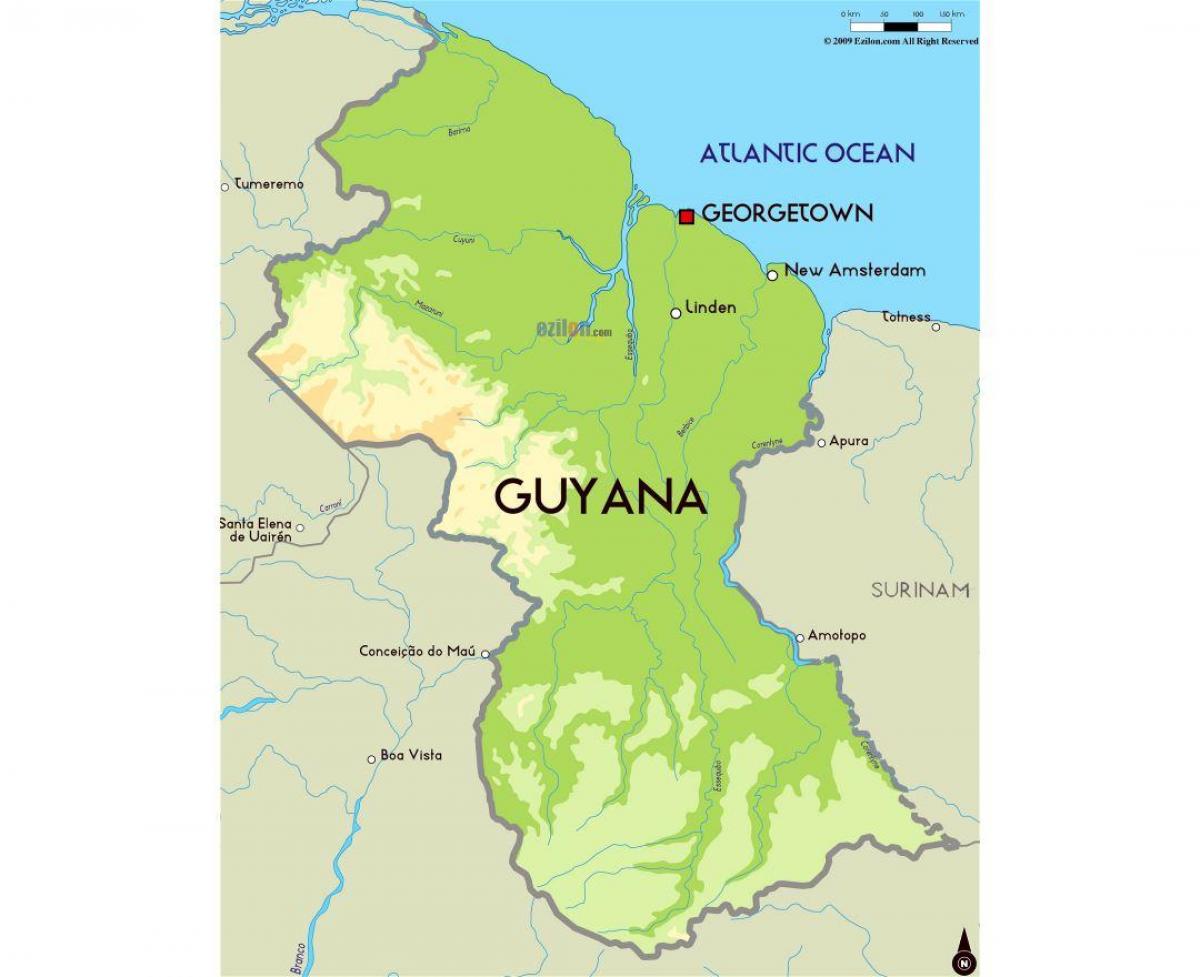 'n kaart van Guyana