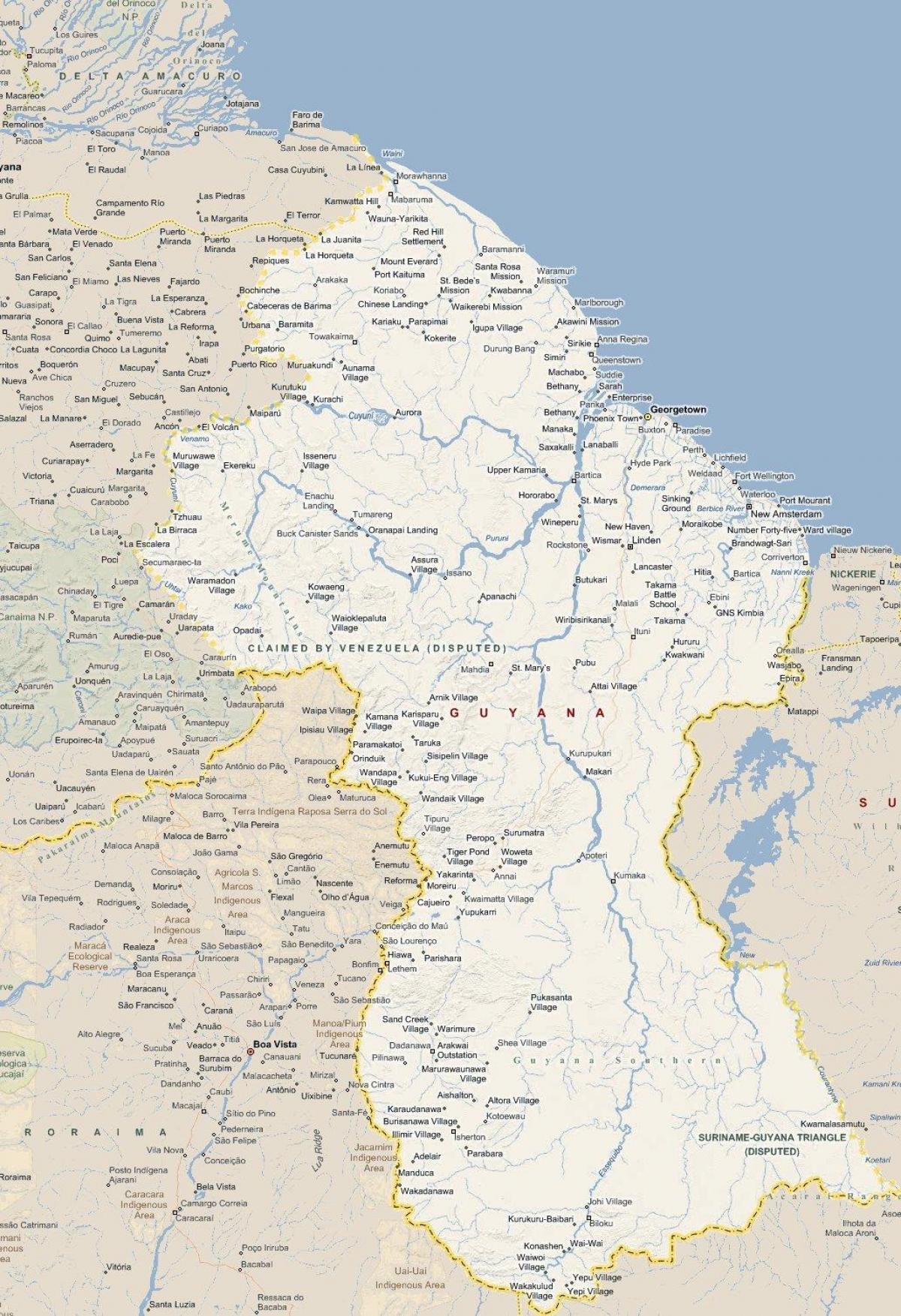 kaart van die gedetailleerde kaart van die Guyana