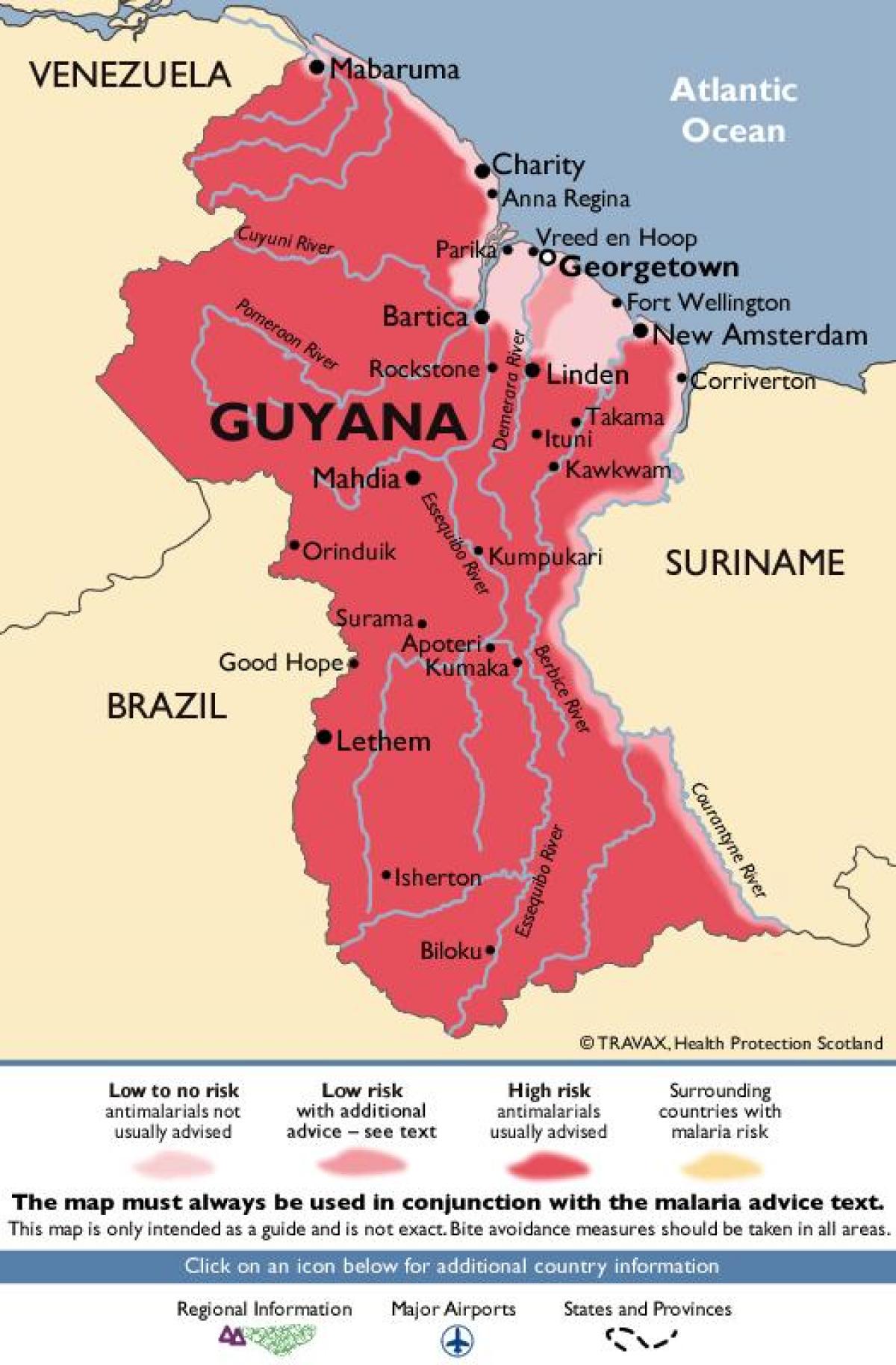 die kaart van Guyana
