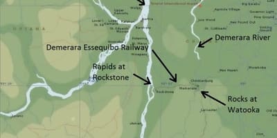 Kaart van essequibo kus Guyana