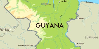 Kaart van die fisiese kaart van Guyana