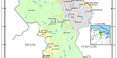 Kaart van Guyana natuurlike hulpbronne