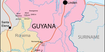 Kaart van Guyana plek op die wêreld