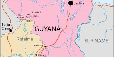 Kaart van Guyana plek op die wêreld