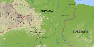 Kaart van Guyana wat die lae kusvlakte