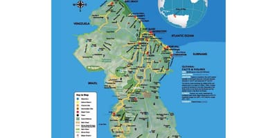 Kaart van die kaart wat wys hoe die amerindians gekom het om Guyana